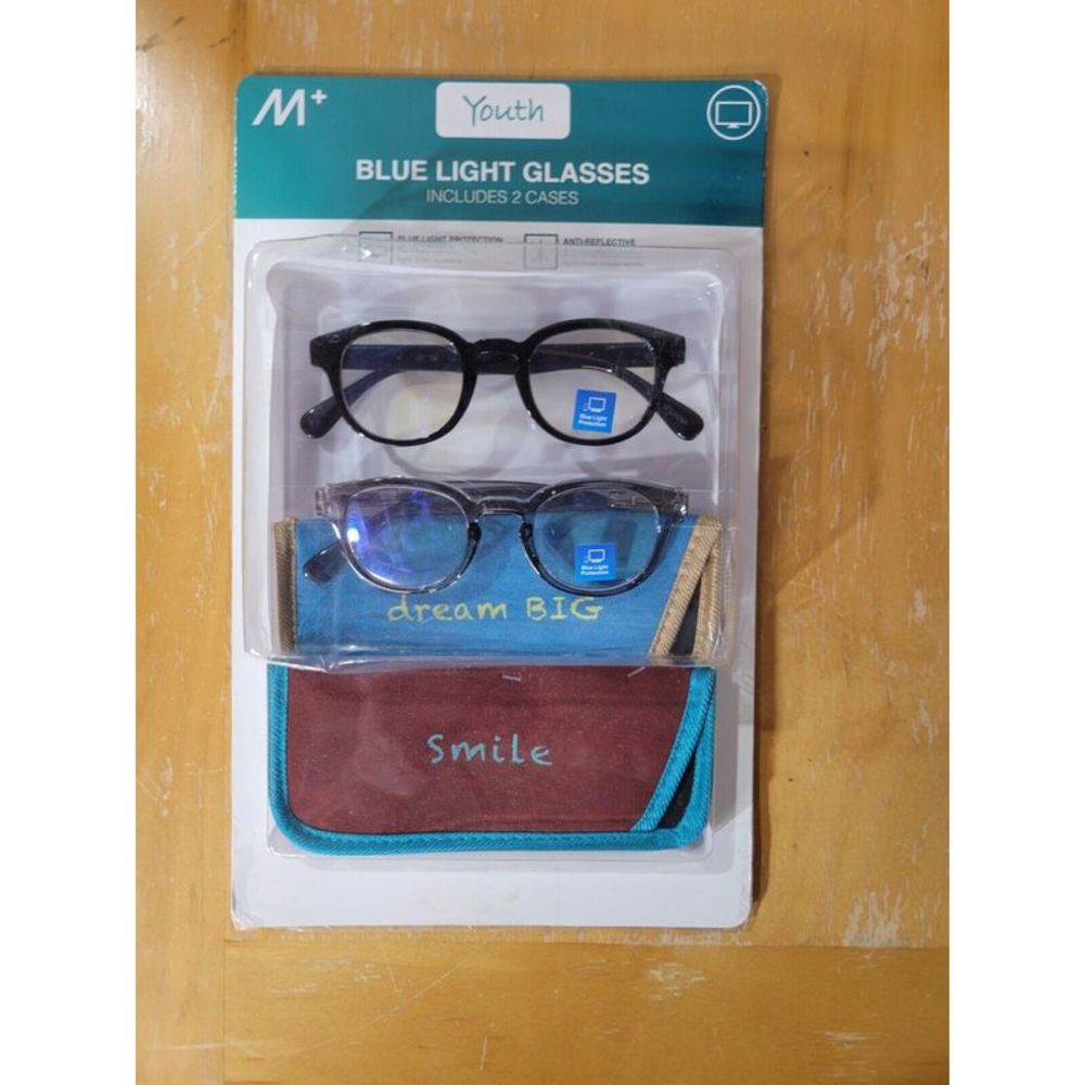 FELIX KIDS BLUELIGHT READING GLASSES , 2 PAIRS Black & Grey Crystal +0.00